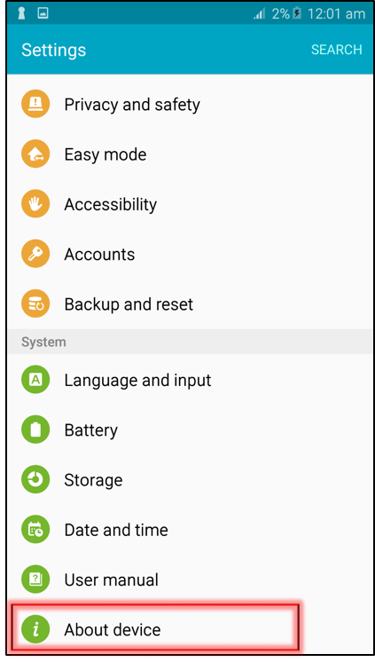 Go into the Settings menu > About device