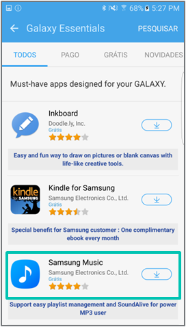 Eu não consigo encontrar a Música no meu Galaxy S7. Porque?