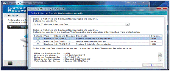 Como realizar uma restauração completa em meu notebook pelo Samsung Recovery Solution?