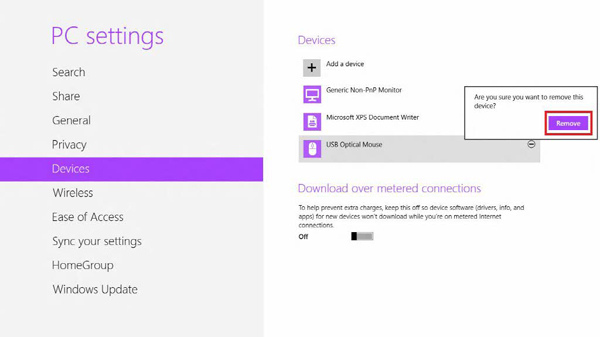 Under Device, select the external device to remove