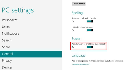How To Turn On/Off The Ambient Light Sensor (Windows 8/8.1)?
