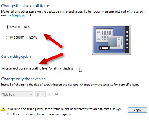 How Do I Change The DPI Scaling Setting In Windows 8.1 For My Monitor?