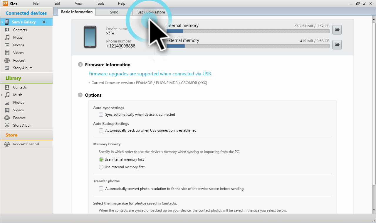 What can I backup and recover from my device using Kies?