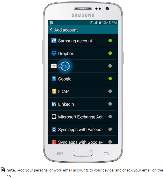 how to configure email in samsung galaxy y