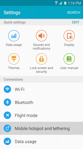 How do I set up the Mobile Hotspot or tethering on my Galaxy S6 Edge?