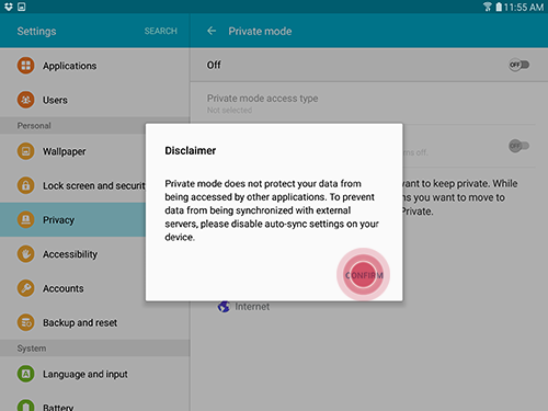 Galaxy Tab S2: How do I use Private mode on my Samsung Galaxy Tab S2?