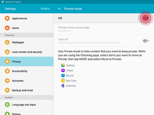 Galaxy Tab S2: How do I use Private mode on my Samsung Galaxy Tab S2?