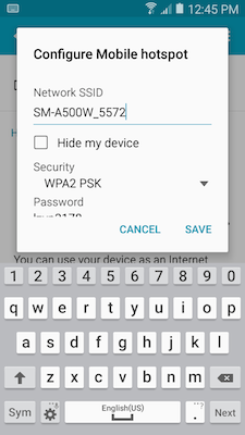 How do I set up the Mobile Hotspot or tethering features on my Samsung Galaxy A5?