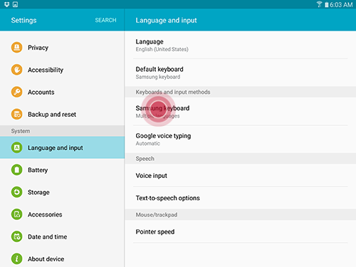 How do I change the Default System Language and Input Settings on my Galaxy Tab S2?