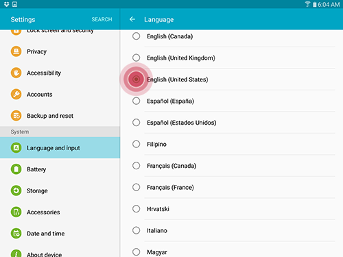 How do I change the Default System Language and Input Settings on my Galaxy Tab S2?