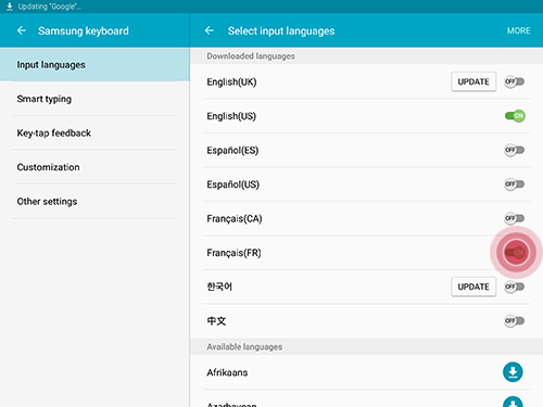 How do I change the Default System Language and Input Settings on my Galaxy Tab S2?