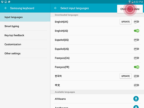 How do I change the Default System Language and Input Settings on my Galaxy Tab S2?