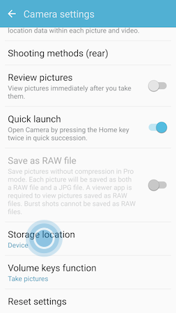 How do I change the Default Save Location for Pictures and Videos on my Galaxy S7?