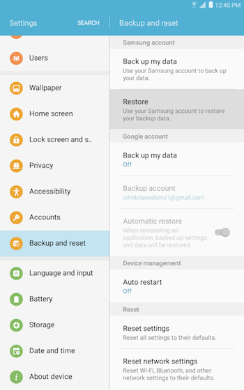 Backup & reset 7