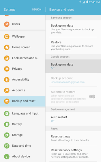 Backup & reset 9