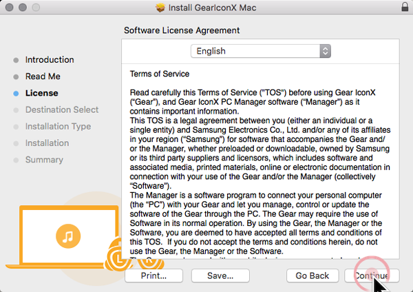 How do I install the Gear IconX Manager software on my Mac and how do I use it?