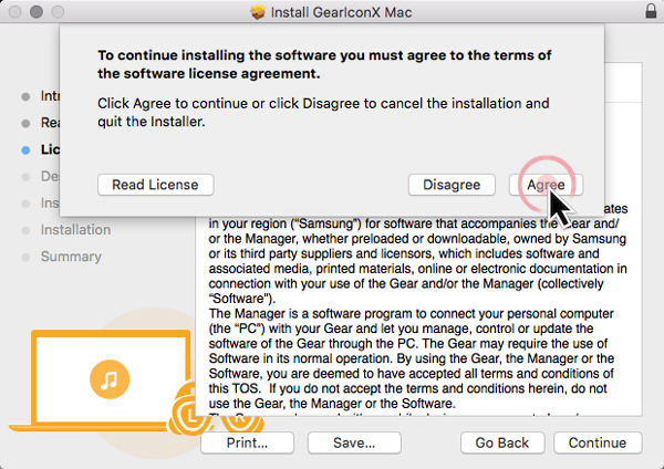 How do I install the Gear IconX Manager software on my Mac and how do I use it?
