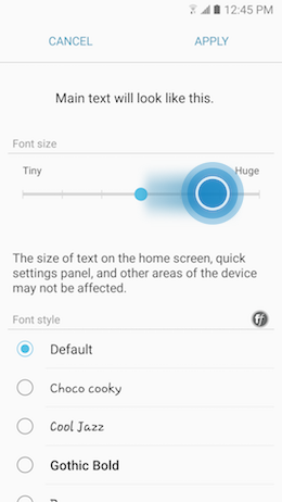 How can I change the font size and style on my Samsung Galaxy A5 2017?