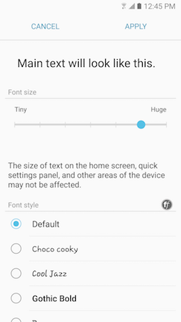 How can I change the font size and style on my Samsung Galaxy A5 2017?