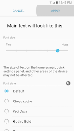How can I change the font size and style on my Samsung Galaxy A5 2017?