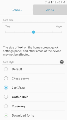 How can I change the font size and style on my Samsung Galaxy A5 2017?