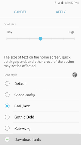 How can I change the font size and style on my Samsung Galaxy A5 2017?