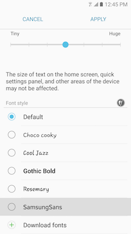 How can I change the font size and style on my Samsung Galaxy A5 2017?