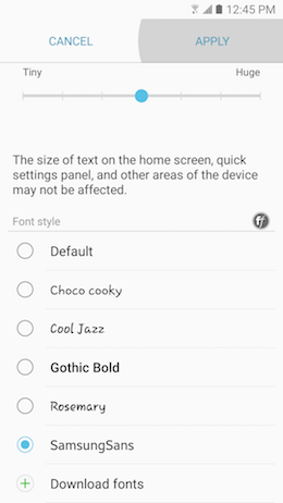 How can I change the font size and style on my Samsung Galaxy A5 2017?