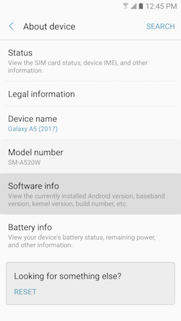 Galaxy A5 (2017): What is the software version on my Samsung Galaxy A5 2017 (SM-A520W)?