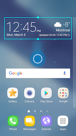 How do I add the Weather and Clock widget to the Home screen of my Galaxy A5 2017?