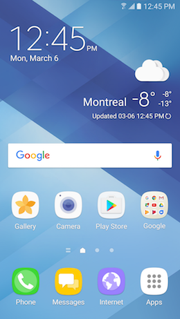 How do I add the Weather and Clock widget to the Home screen of my Galaxy A5 2017?