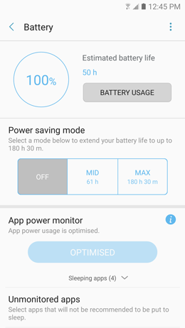 How do I monitor and extend battery life for my Samsung Galaxy A5 2017?