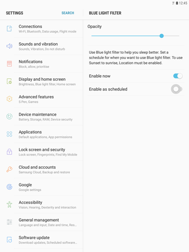 Galaxy Tab S3: How do I use the blue light filter on my Samsung Galaxy Tab S3 (SM-T820)?