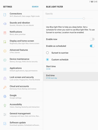 Galaxy Tab S3: How do I use the blue light filter on my Samsung Galaxy Tab S3 (SM-T820)?