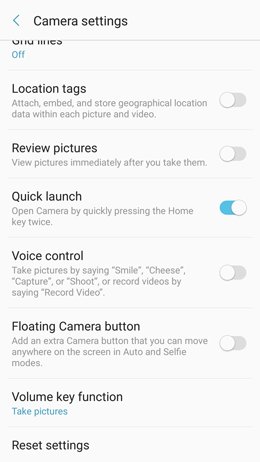 How do I quickly launch the Camera app on my Galaxy A5 2017?