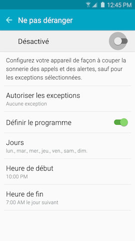 Galaxy S6 edge: Mode ne pas déranger (SM-G925W)