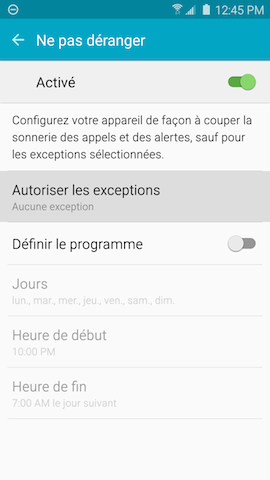 Galaxy S6 edge: Mode ne pas déranger (SM-G925W)