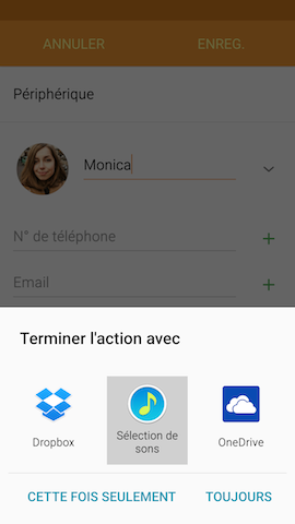 Touchez Selection de sons. Ensuite, touchez TOUJOURS ou CETTE FOIS SEULEMENT, si necessaire