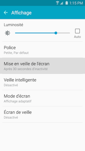 Galaxy S6: Luminosité de l’écran (SM-G920W)