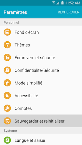 Galaxy S6 edge: Effacer toutes les données personnelles (SM-G925W)