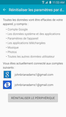 Galaxy S6 edge: Effacer toutes les données personnelles (SM-G925W)