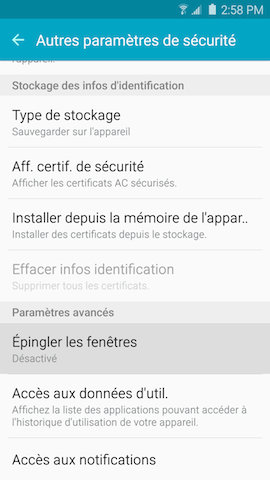 Galaxy S6: Épingler une application sur l'écran de l'appareil (SM-G920W)