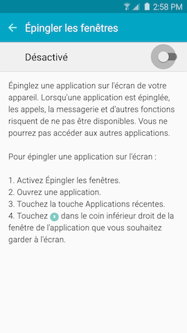 Galaxy S6: Épingler une application sur l'écran de l'appareil (SM-G920W)