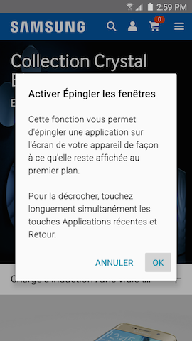 Galaxy S6: Épingler une application sur l'écran de l'appareil (SM-G920W)