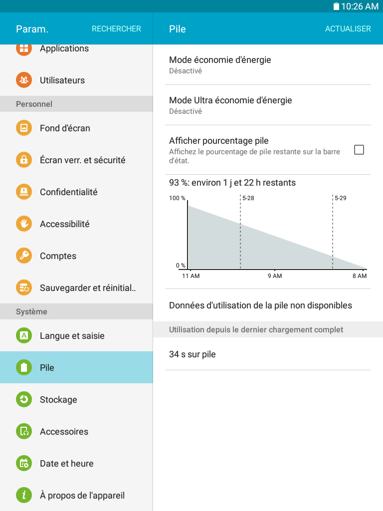 Galaxy Tab A: Charger la pile (SM-T350)