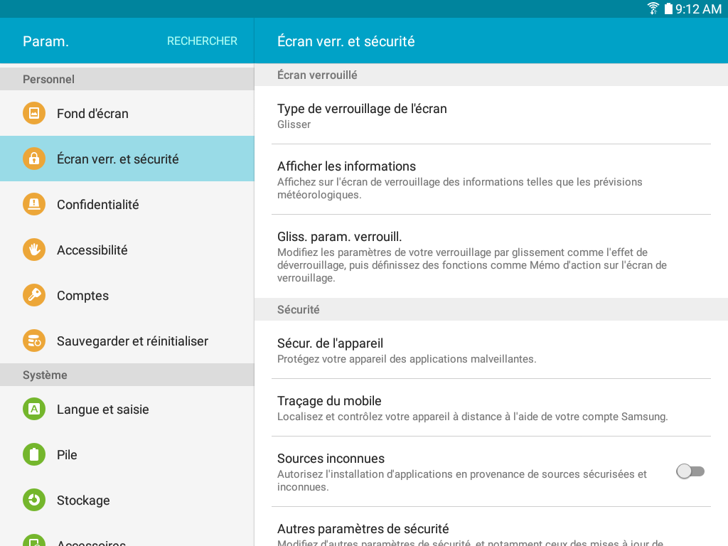 Galaxy Tab A: Modifier le type de verrouillage (SM-T350)