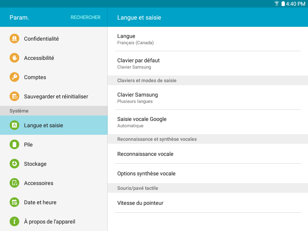 Galaxy Tab A: Changer la langue d'affichage (SM-T350)