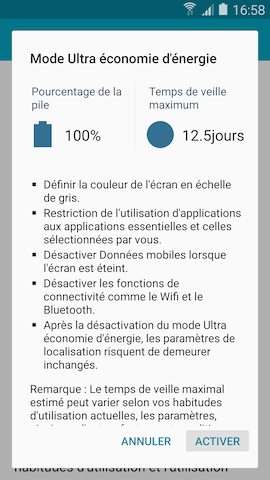 Galaxy S5 (Lollipop): Gérer l’autonomie de la pile (SM-G900W)