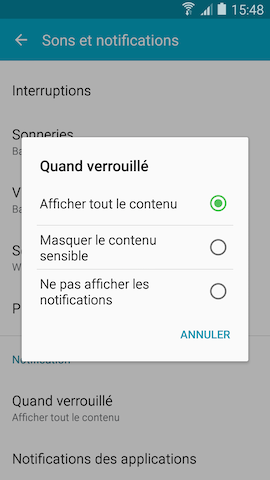 Galaxy S5 (Lollipop): Notifications sur l'écran de verrouillage (SM-G900W)