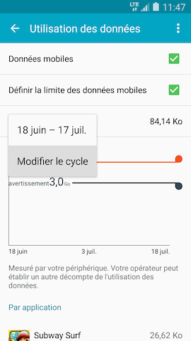 Galaxy S5 (Lollipop): Gérer l'utilisation des données (SM-G900W)